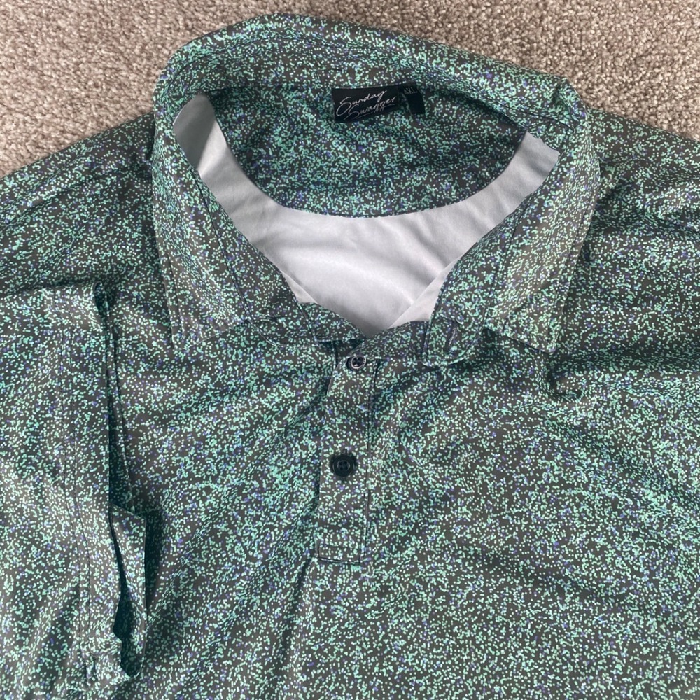 Sunday Swagger Men 4XL Golf Polo Shirt Green Blue Stipple Pattern Stretch PO1244